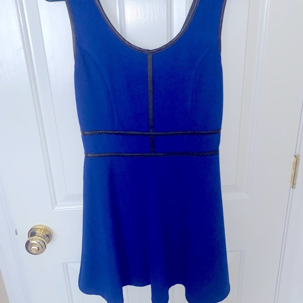 Dark Royal Blue Dress with Leather Detail